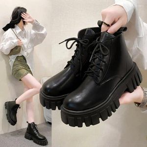 Botas Botas Curtas Mulheres 2024 Outono / Inverno Coreano Conforto Grosso Lace Up Side Zipper