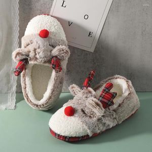Chinelos femininos natal elk casa antiderrapante casa sapatos de algodão aconchegante pelúcia para tempo frio interior