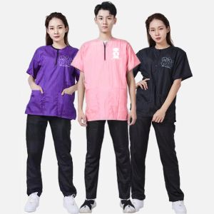 Tools M/L/XL Pet Groomer Waterproof Uniform Suit Pink Purple Pet Hair Breathable Soft Pet Beautician Overalls Set Pro Groomer Robe Kit