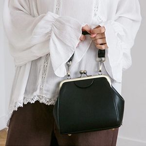 MJ Винтажная женская сумка Kiss Lock из искусственной кожи, сумки на клипсе, женская сумка на плечо в стиле ретро, женский кошелек, черные кожаные сумки-мессенджеры 240313