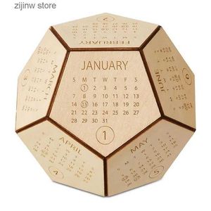 Calendário de mesa de madeira calendário em pé dodecaedro cubo calendário calendário de mesa interessante decoração de mesa presentes y240322