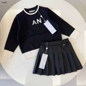 Vestiti per bambini di marca tute per bambini primavera Abito da principessa Taglia 90-140 CM ragazze Lettera logo maglione jacquard e gonna a pieghe 24Mar