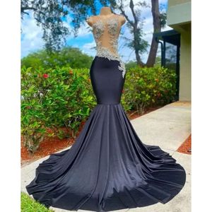 O Neck Black Long Prom Dress For Arabic Women Beaded Birthday Party Gown Appliques Evening Gowns Mermaid Robe De Soiree New BC s
