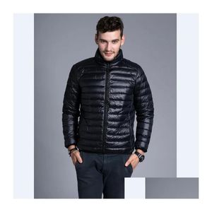 Mens Down Parkas Wholesale- Winter Padded Jacekt Brand Thin Duck Collar Casual Warm Coat Outerwear Parka Jackets Plus Size Xxxl Jacket Otkof