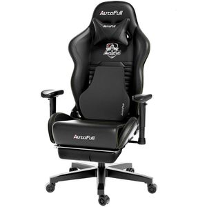 Autofull C3 Gaming Office PC Ergonomics Wsparcie lędźwiowe, wyścigowy w stylu wyścigowym PU skórzane regulowane krzesło zadań obrotowych z podnośnikiem (czarny)