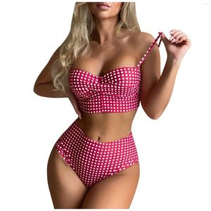 Women's Swimwear Plaid Swimsuit With Chest Pad Push Up Two-Piece Tank Top Panties Slim Fit Tankini