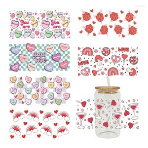 Window Stickers Valentine's Day Valoween 16 Oz Libbey Glass Can Tumbler SubliMation Design UV DTF Hearts D12173