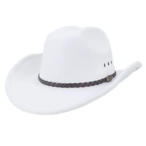 Vintage ocidental branco cowboy chapéu feminino estilo étnico feltro fedora cavalheiro senhora jazz cowgirl igreja sombrero hombre bonés 240311