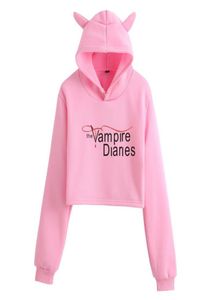 The Vampire Diaries Crop Top Hoodie Damen Hip Hop Streetwear Kawaii Katzenohr Harajuku Cropped Sweatshirt Kapuzenpullover Tops1546206