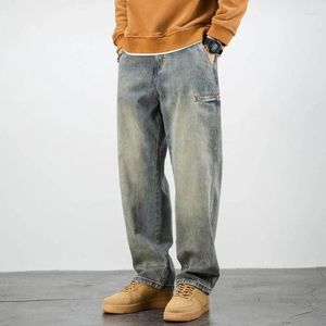 Мужские джинсы, мужские ковбойские брюки, прямые брюки в стиле ретро с карманами, мешковатые джинсовые ткани в корейском стиле, весна-осень-лето, сложенные оригинальные