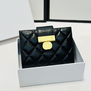 Womens Designer Calfskin Short Billfold Wallet Bags With Gold Metal Turn Lock Card Holder Multi Poochette Luxury Designer Black Purse For Mens Ladies 12X10CM