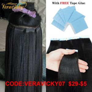 Estensioni Veravicky Light Yaki Tape nelle estensioni 50g 200g Nero naturale Remy Capelli umani Tesse Yaki di seta Straihgt Tape Ins 1424 pollici