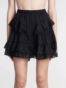 Vita eller svarta shorts kjolar kvinnor ruffles holllow ut elastiska midjor a-line kvinnliga shorts sommar 240314