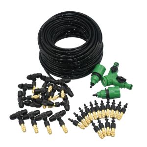 Kits 5M30M Outdoor Misting Cooling System Garden Irrigation Watering 1/4'' Brass Atomizer Nozzles 4/7mm Hose For Patio Greenhouse