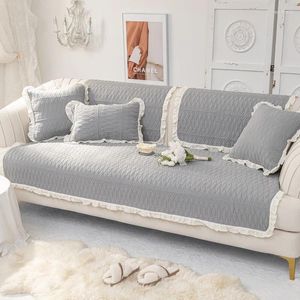 Chair Covers Cotton Sofa Cover For Living Room Thicken Cushion Solid Color Lace Fabric Embroidery L Shape Couch Decor