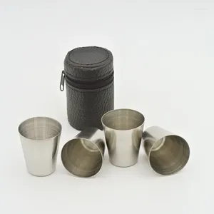 Mugs 4Pcs/set Outdoor Practical Travel Stainless Steel Cups Mini Set Glasses For Whisky Wine With Case Portable Drinkware 30ml