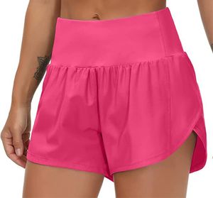 Lu Women Sports Yoga Shorts Stroje wysokiej talii Sportswear Oddychany zamek kieszonkowy Fitness Zużycie krótkie spodnie Dziewczęta Elastyczne z wewnętrzną podszewką