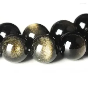 Loose Gemstones Natural Gemstone Gold Obsidian Round Beads For Jewelry Making Diy String Bracelet Beaded Necklace Charms Jewellery