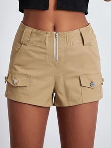 Shorts femininos mulheres baixa ascensão carga y2k sólida vintage calças de verão com bolso estética nightclub streetwear