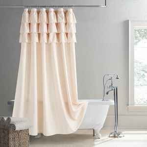 Duschvorhänge, Flamenca-Beige, Ösen, Boho, modern, elfenbeinfarben, Polyester, wasserfester Stoff, einfarbig, cremefarben, dekorativer Bauernhaus-Vorhang