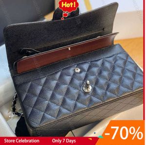 Borsa a doppia patta trapuntata classica di qualità specchio 10A Borsa da 25 cm media di livello superiore Borse in vera pelle di agnello caviale Borse nere Borsa a tracolla con catena HIOJOB HH113E