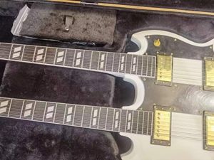 Double Neck Electric Guitar White med fodral endast en punkt Defekt F/S