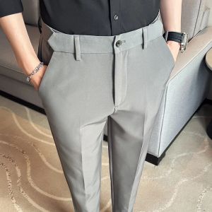 2024 casual vestido de negócios apts homens vintage elegante calças de cintura elástica roupas masculinas ajuste fino escritório social terno calças
