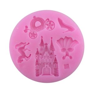 Fondant Mold Fairy Tales Castle Pumpkin Carriage Princess Dress Crystal Shoes Silicone Chocolate Mold For Cake 1222086