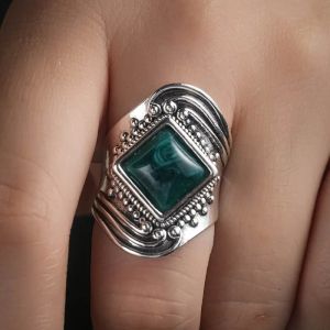 Fedi nuziali vintage con ciondolo quadrato verde oliva verde oliva 14K per le donne Gioielli con anello di fidanzamento in pietra turchese alla moda