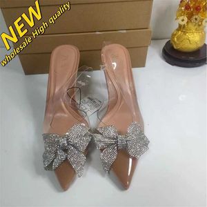 Cheap Store 90% Off Wholesale Pointed Za2024 Summer New Womens Shoes French Bow Crystal Open Heel High Sandals Transparent Muller