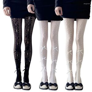 Women Socks Bow Floral Patterned Sheer Fishnet Lace Pantyhose Tights Stockings