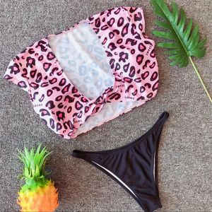 Damskie stroje kąpielowe lampart bikini top skręt z przód strój kąpielowy cytryna słodka tankowane czarne stringi kostium kąpielowy Kobiet na plaży noszenie bikini set mjer