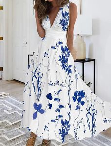 Summer Women Dress Elegant Party Sleeveless Long Dress Robe Sexig Bohemian Print Dresses Vestidos Casual Swing sundress 240314