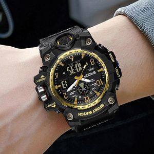 Armbandsur dubbla displayklockor för män 50m vattentät klocka larm reloj hombre armbandsur kvarts militär klocka sportmens dropship