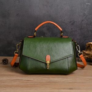 Axelväskor äkta läder kvinnors väska vintage cowhide messenger mode handväska hög kvalitet kvinnlig crossbody