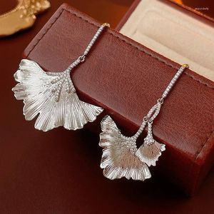 Dangle Earrings Bilincolor Fashion Silvery Ginkgo Leaf Asymmetric Drop Earring For Women