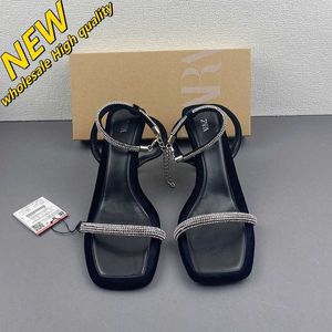 Loja barata 90% de desconto atacado fivela dirigida estilo Za 2024 sapatos preto primavera fada novo produto quadrado salto alto sandálias finas femininas para mulheres