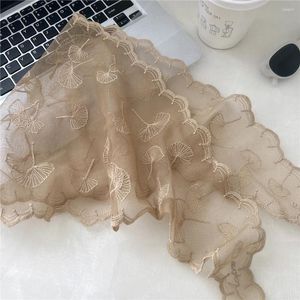 Scarves Leaf Flower Small Scarf Transparent Floral Print Long Head Neck Neckerchief Headband Lace Triangle Hair Handmade