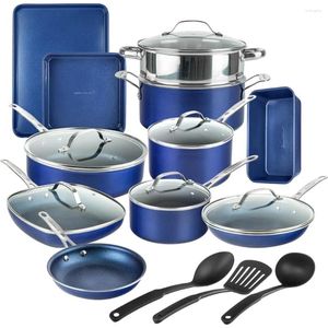 Cookware Sets Diamond Coated Nonstick Set With Lids Utensils Pot Of Pots For Cooking Kitchen Dishwasher Safe Blue