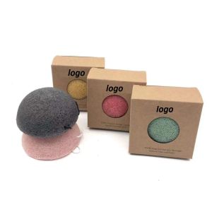 Puff 25st Custom Logo 100% Natural Fiber Organic Facial Svamp för alla hudtyprengöringssvamp Konjac Sponge