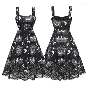 Abiti casual ROSEGAL Plus Size Vintage Lace Trim Fibbia per le donne Skull Butterfly Moon Star Sun Print Dress Halloween Midi Vestidos