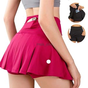 2024SS LL Womens Tennis Skirts Pleated Yoga Skirt Gym Clothes Women Running Fitness Golf Pants Shorts Sports Back Waist Pocket Zipper