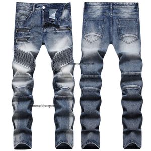 Autumn and Winter New Vintage Patchwork Jeans Trendy Men's Personalized Slim Fitting Small Foot Motorcycle Pants