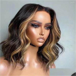 Perucas de renda onda corporal pêlos humanos para mulheres negras brasileiras Destaque ombre curto bob 4x4 de fechamento de gluia gotas entrega produtos dhplt 632 perucas