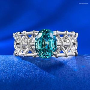 Cluster Rings 925 Sterling Silver 6 8 Oavl Cut Blue Synthetic Gemstone High Carbon Diamond Lady Ring Fashion Woven