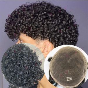 Toupees Toupees通気性フルスイスレースベース15mm curly toupee for black men human Hair forplacement System hair topper pieces prothes