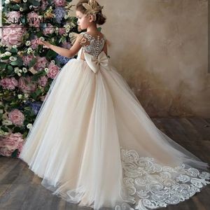 FATAPAESE Flower Girl Dresses Up Fluffy Princess Ball Gown Sleeveless Appqulies Lace Tulle Wedding Guest Evening Party for Kids 240309