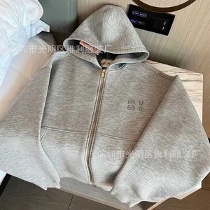 Women's Hoodies & Sweatshirts Designer Brand Mumu2024 New Gray Hooded Cardigan Jacket for Winter Loose Casual Zipper Long Sleeved Hoodie JIMX