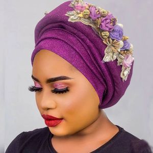 Exquisite Bouquet African Womens Turban Cap Ready to Wear Nigeria Auto Gele Headtie Female Fashion Head Wraps Turbante Mujer 240301