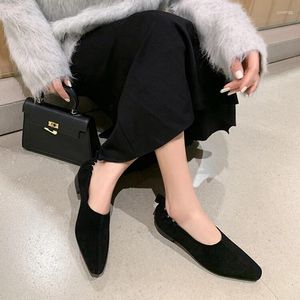 Klädskor Spring/Autumn Women Loafers Får Suede Leather For Square Toe Chunky Heel Soft Svart grunt pumpar